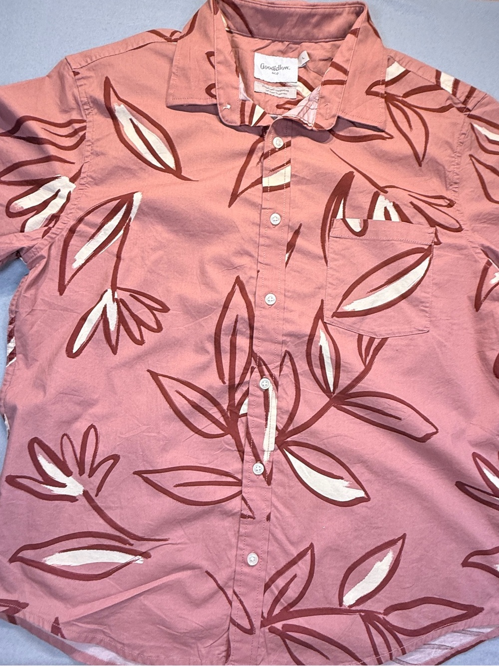 Goodfellow & Co Pink Floral Short-Sleeve Button-Down Shirt #0189G